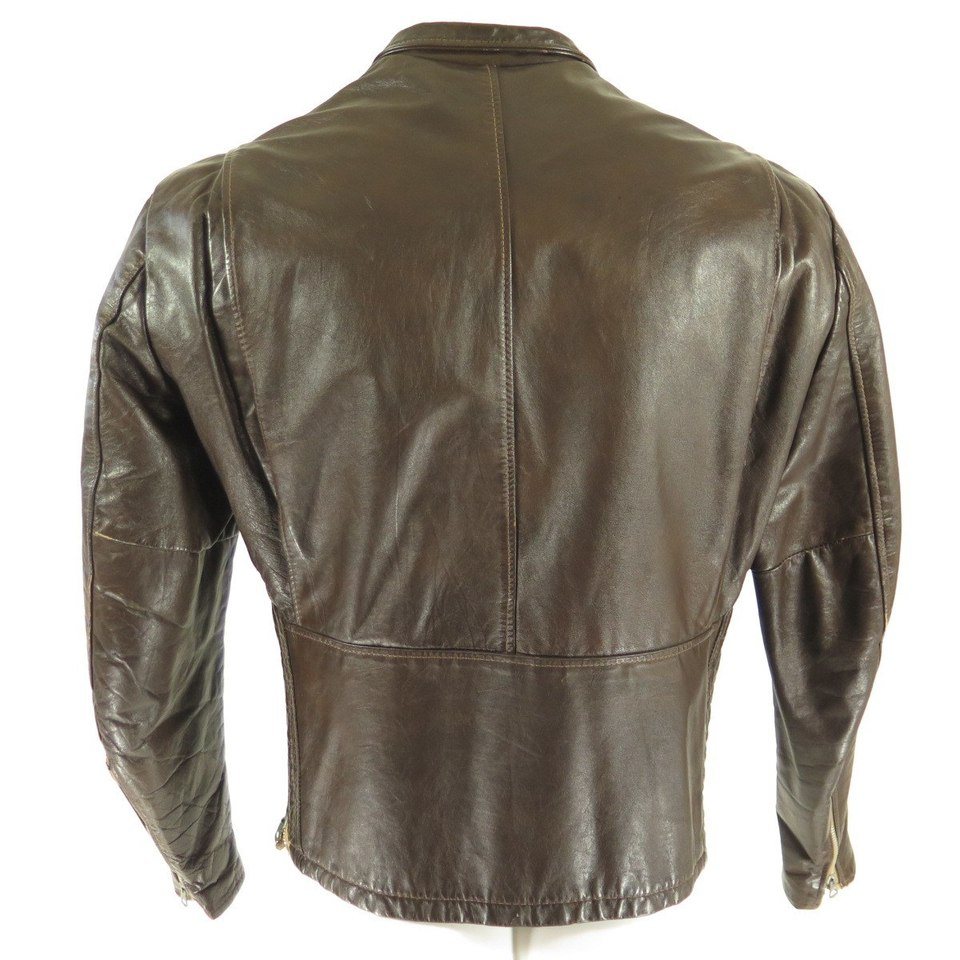 Vintage 60s Cafe Racer Motorcycle Leather Jacket Mens 40 Biker Brown ...