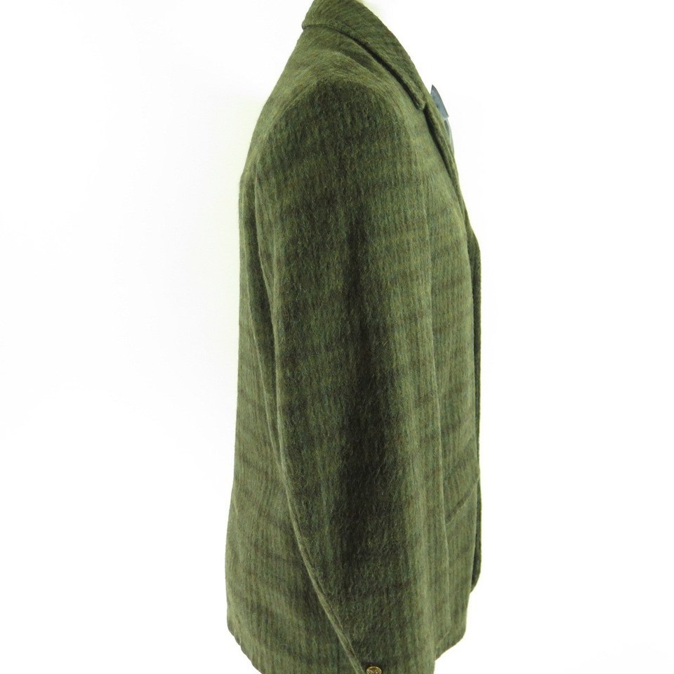 Vintage 60s Plaid Wool Sport Coat Jacket 44 R USA Made Green Angled ...