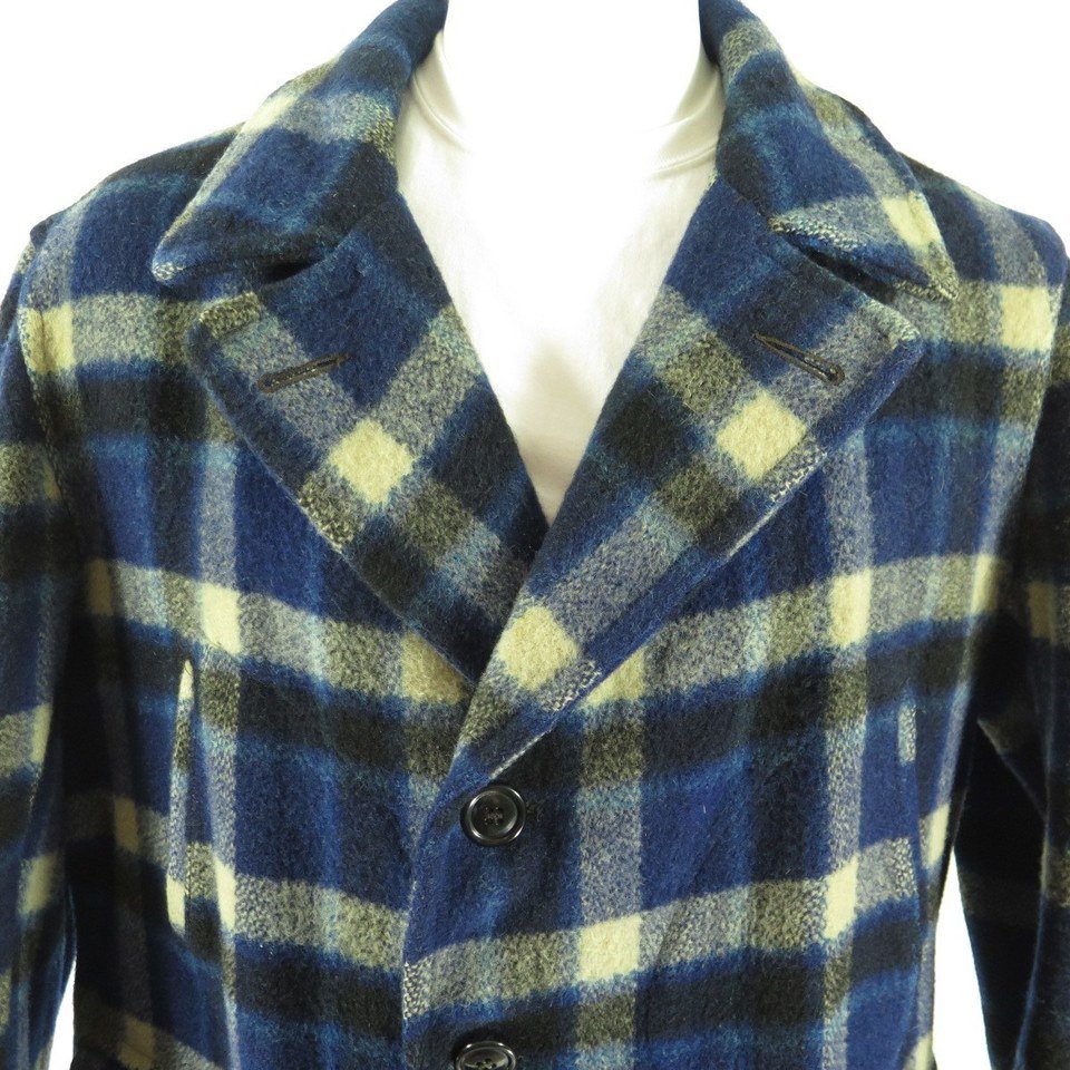 Vintage 40s Hercules D Pocket Plaid Coat Blue Mackinaw Wool Jacket 48 Sears  | The Clothing Vault