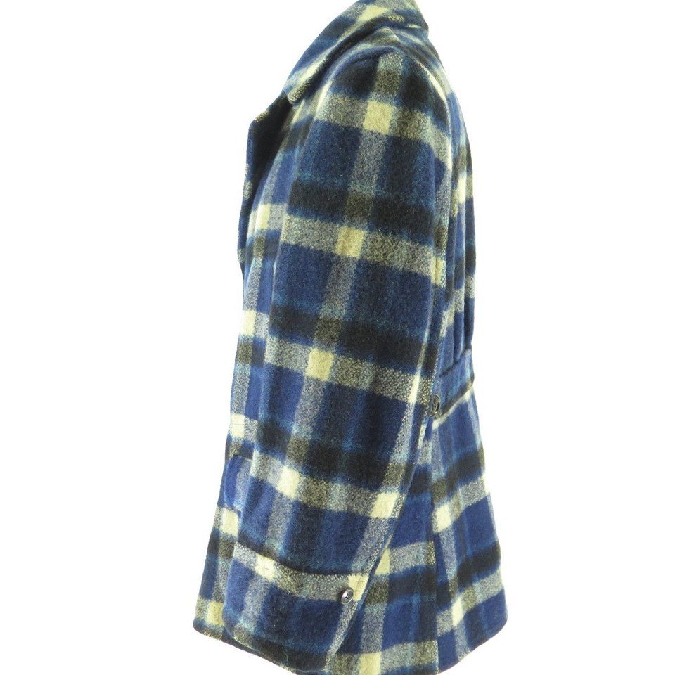 Vintage 40s Hercules D Pocket Plaid Coat Blue Mackinaw Wool Jacket