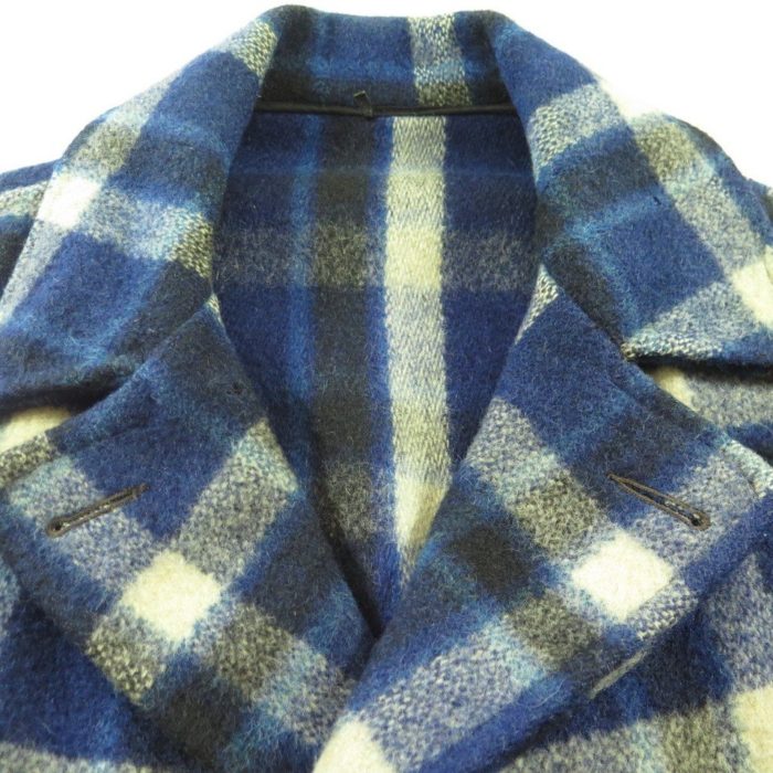 Vintage 40s Hercules D Pocket Plaid Coat Blue Mackinaw Wool Jacket 