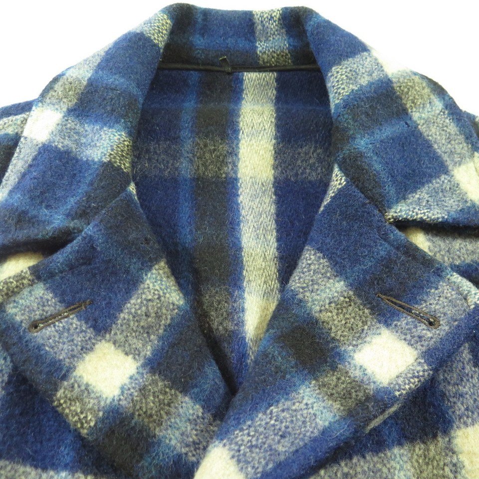 Vintage 40s Hercules D Pocket Plaid Coat Blue Mackinaw Wool Jacket