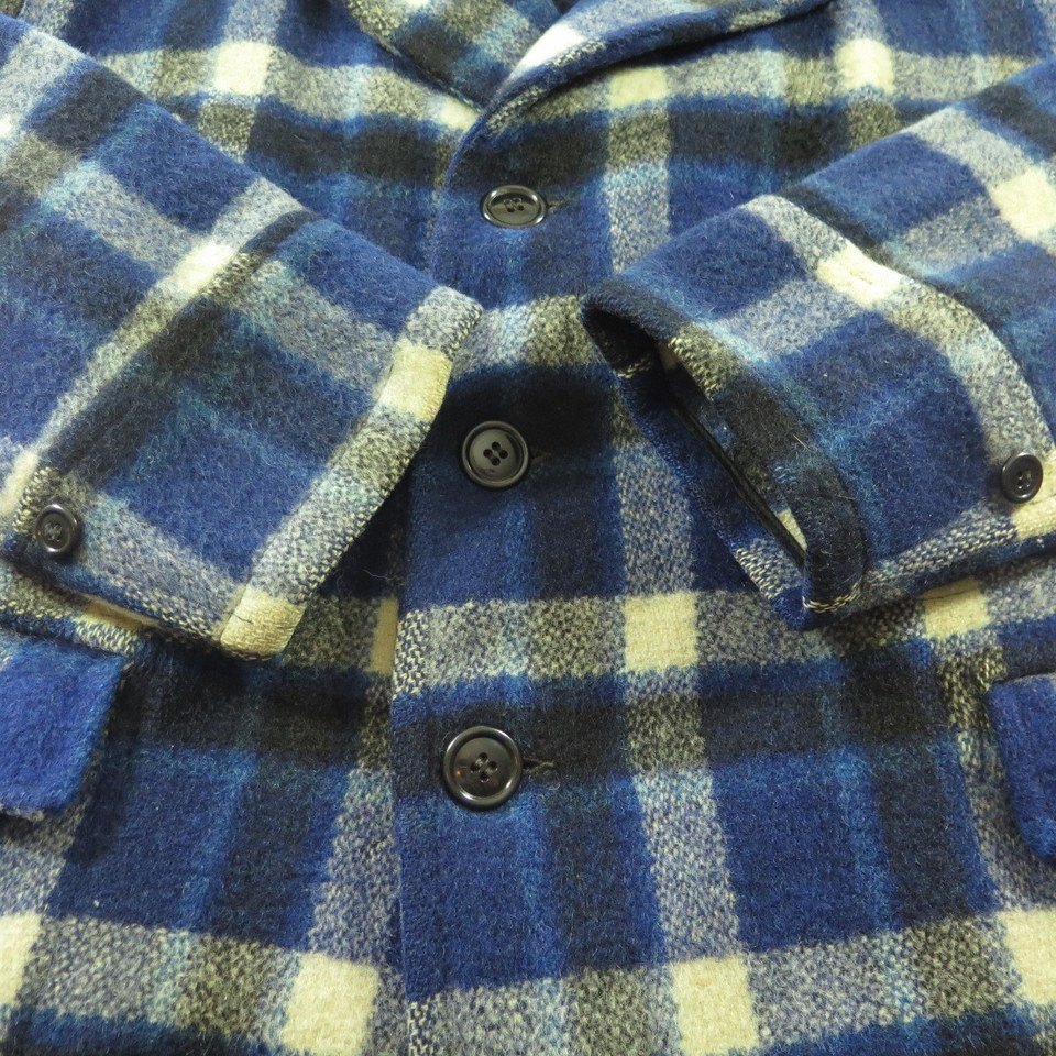 Vintage 40s Hercules D Pocket Plaid Coat Blue Mackinaw Wool Jacket 48 Sears  | The Clothing Vault