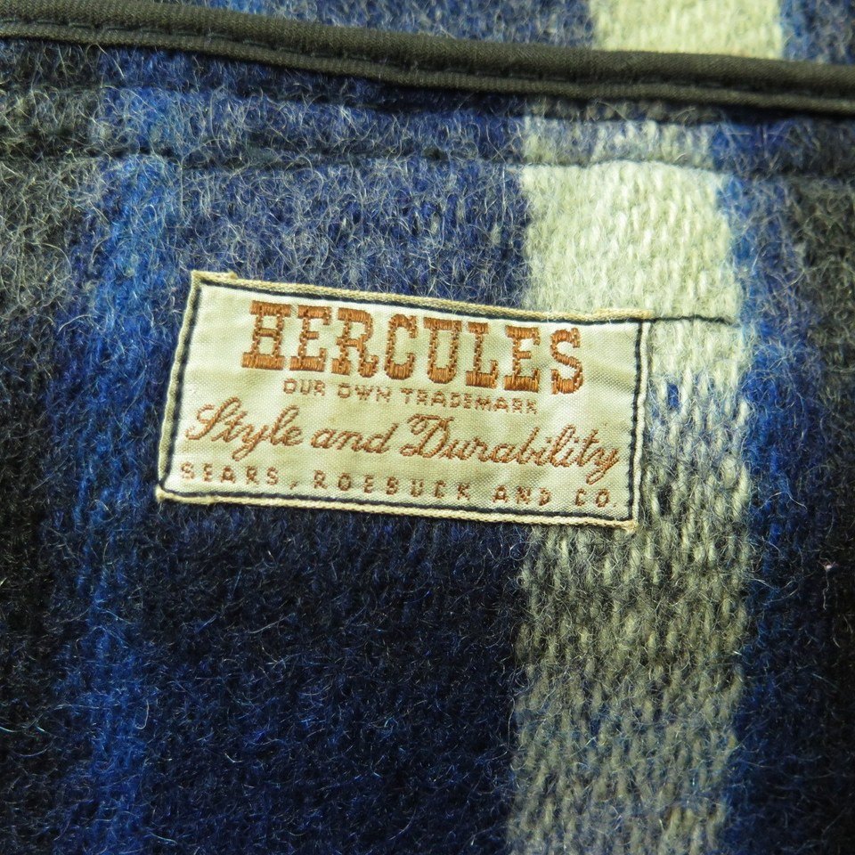 Vintage 40s Hercules D Pocket Plaid Coat Blue Mackinaw Wool Jacket 48 Sears  | The Clothing Vault