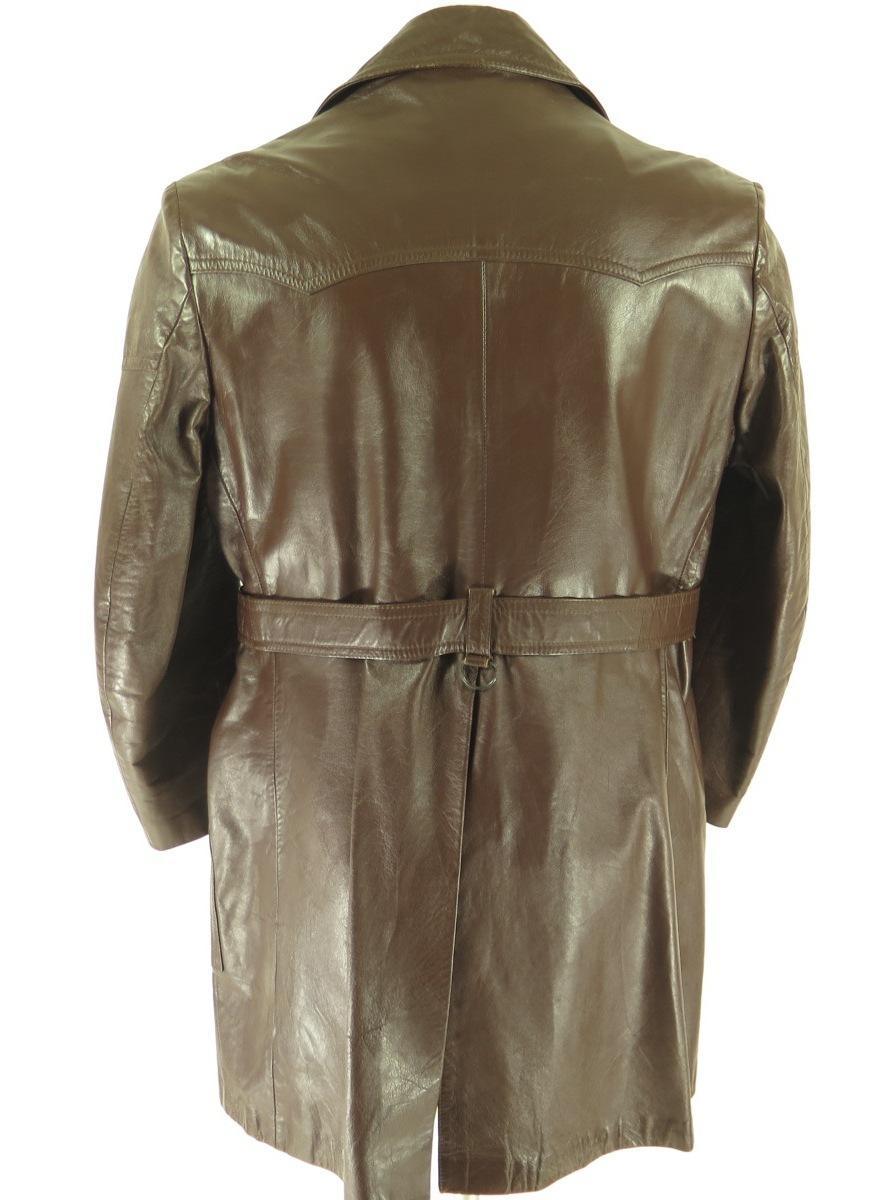 Vintage 70s Leather Spy Trench Coat Men 44 Mcgregor Deadstock Brown ...