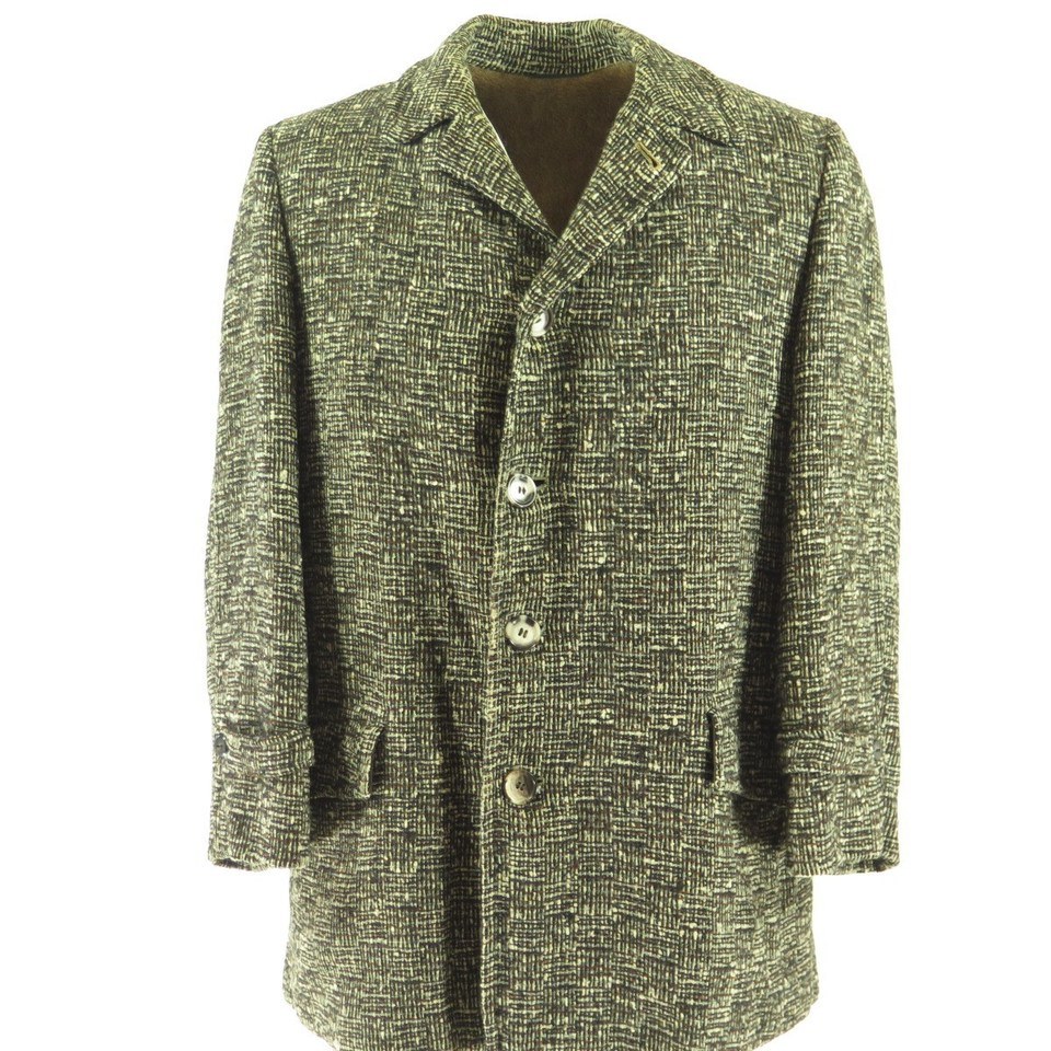 Vintage 50s Nubby Fleck Wool Car Coat 44 Jacket Thunderbird