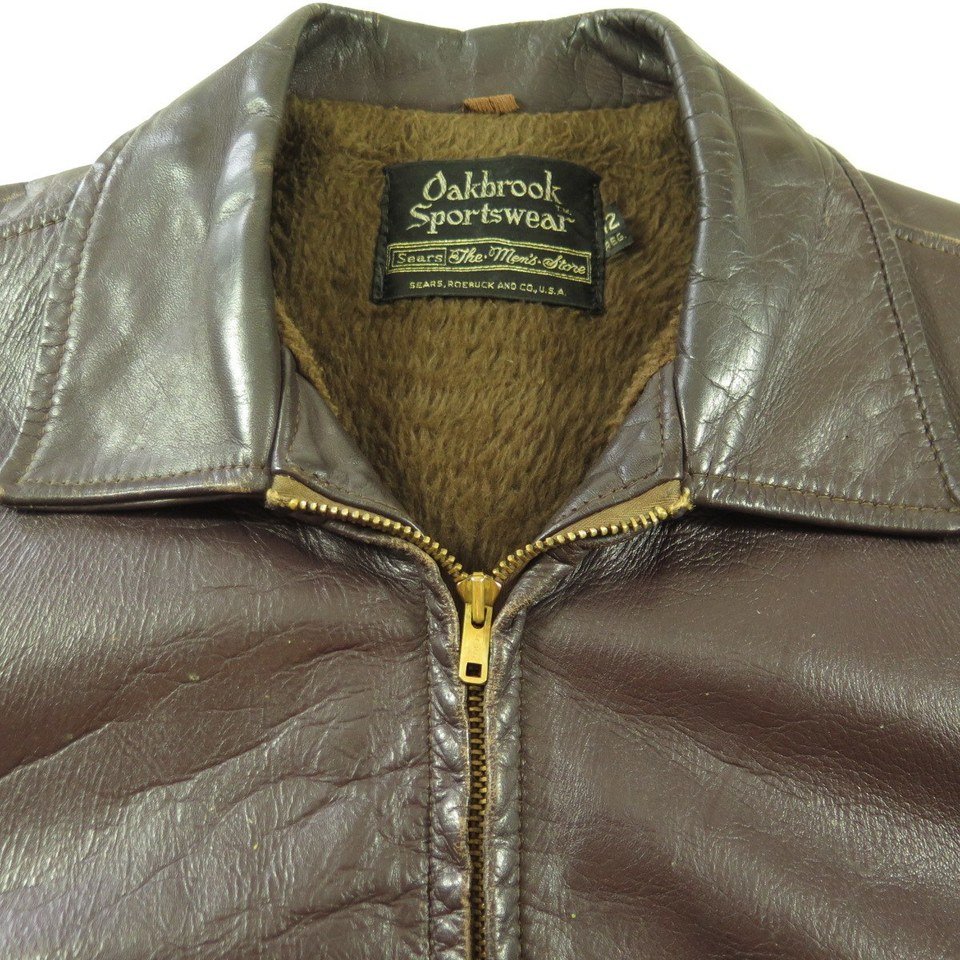 Vintage 50s Brown Leather Jacket 42 D Pockets Oakbrook Motorcycle | The ...