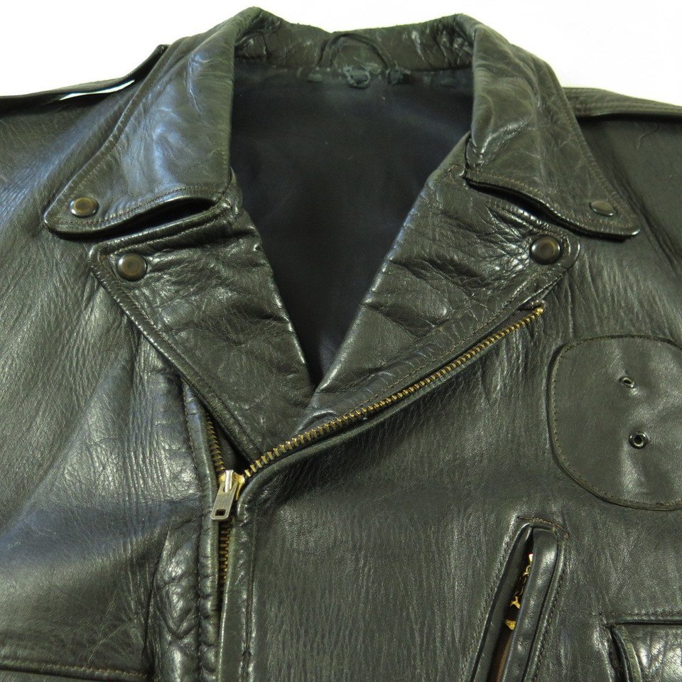 Vintage 50s Police Leather Jacket Mens 46 Motorcycle Biker Black | The ...