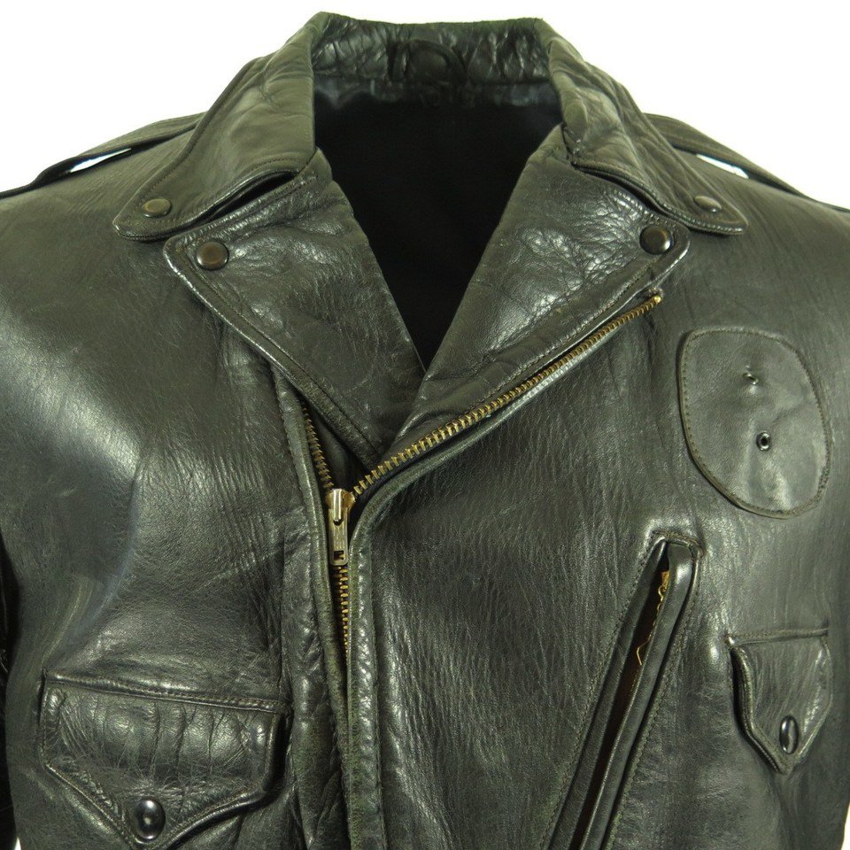 Vintage 50s Police Leather Jacket Mens 46 Motorcycle Biker Black | The ...