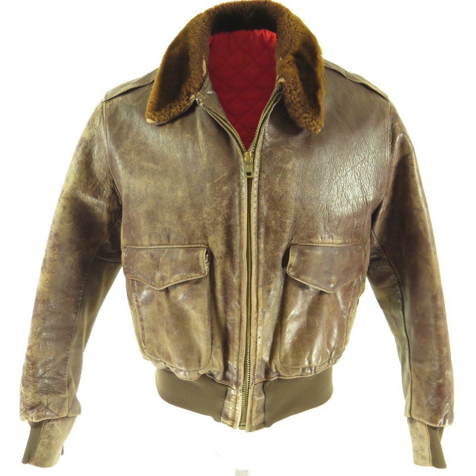 Vintage s Leather Flight Bomber Jacket  Mouton Collar   The