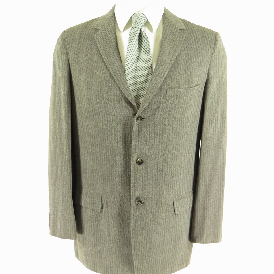 Vintage 50s Gabardine Gray Stripe 2 Piece Suit Jacket Mens 40