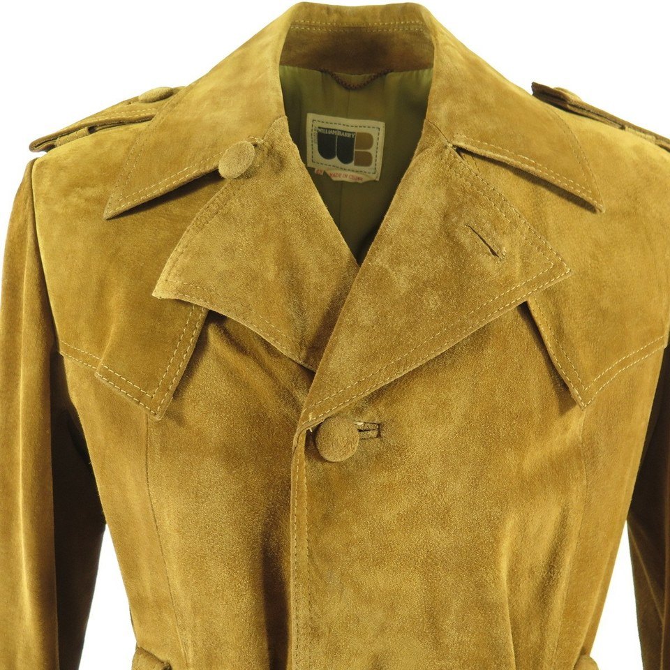 Vintage 70s Suede Spy Trench Coat Men 42 Overcoat William Barry Brown ...