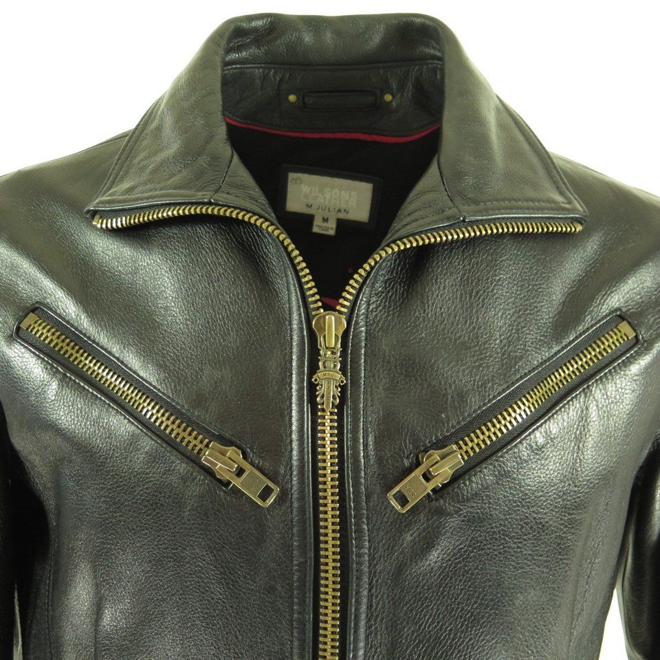 Wilsons Black Leather Jacket Mens M Crest Patch Fleece lined | The ...