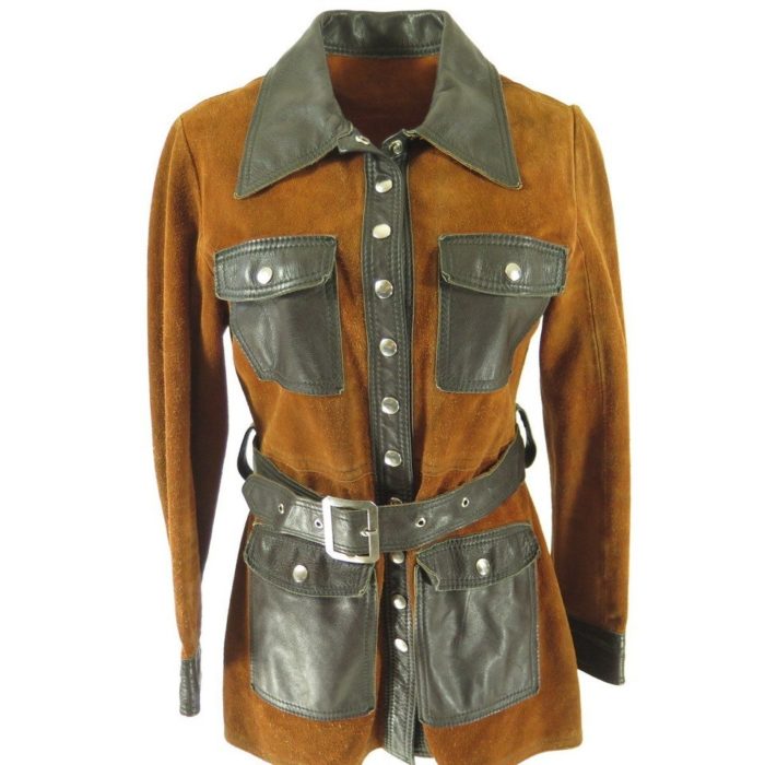 Vintage 60s Leather Suede Hippie Mod Belted Jacket Dress Womens 10 ...