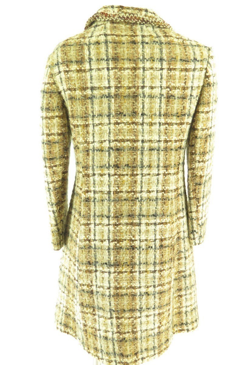 Vintage 60s Nubby Fleck Overcoat Coat Womens Medium Wool Plaid Long