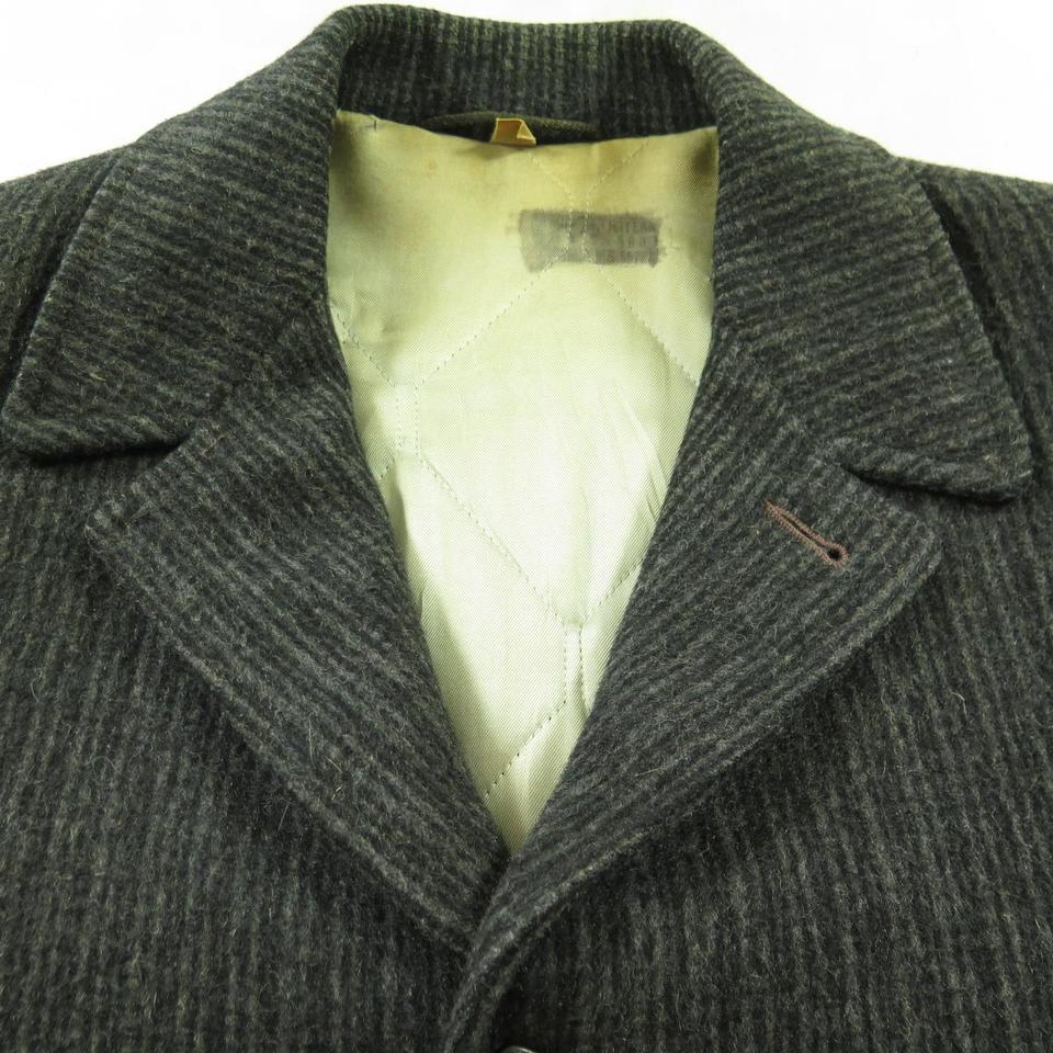 Vintage 50s Striped Car Coat Mens 38 Quilted Liner Wool Black Gray USA ...
