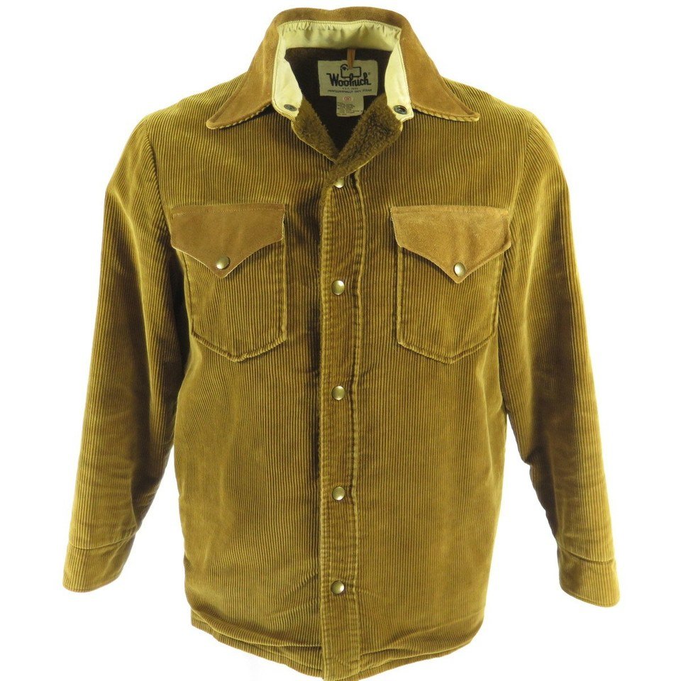 Vintage 70s Woolrich Suede Corduroy Shirt Mens M The