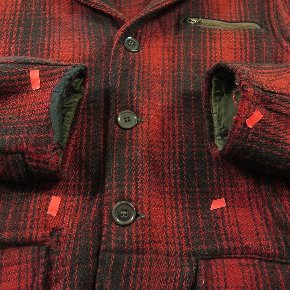 Vintage 30s Hunting Coat Wool Jacket Mens M Drybak Plaid Mackinaw