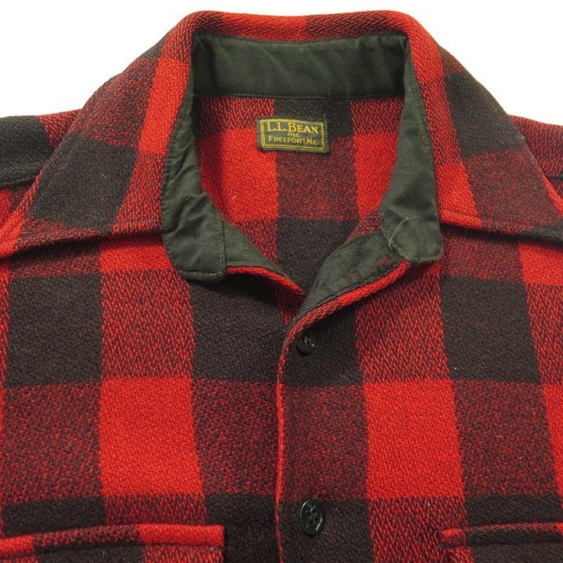 Vintage 30s LL Bean Wool Shirt Mens M Buffalo Plaid CPO Navy Button | The Clothing Vault