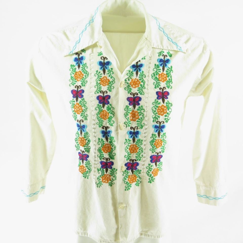 Vintage 60s Embroidered Bees Hippie Shirt Mens 42 Flower Power | The ...