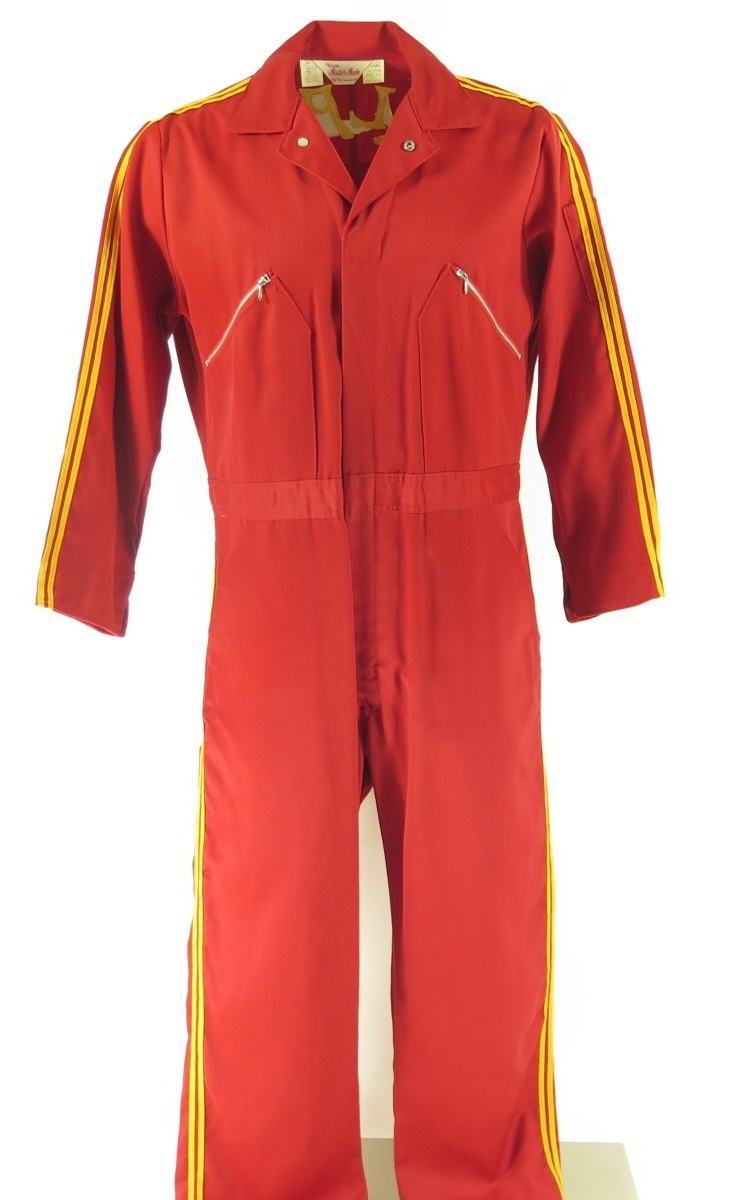 Vintage 60s Coveralls Mechanic Deadstock Embroidered Mens 42 Short Red ...
