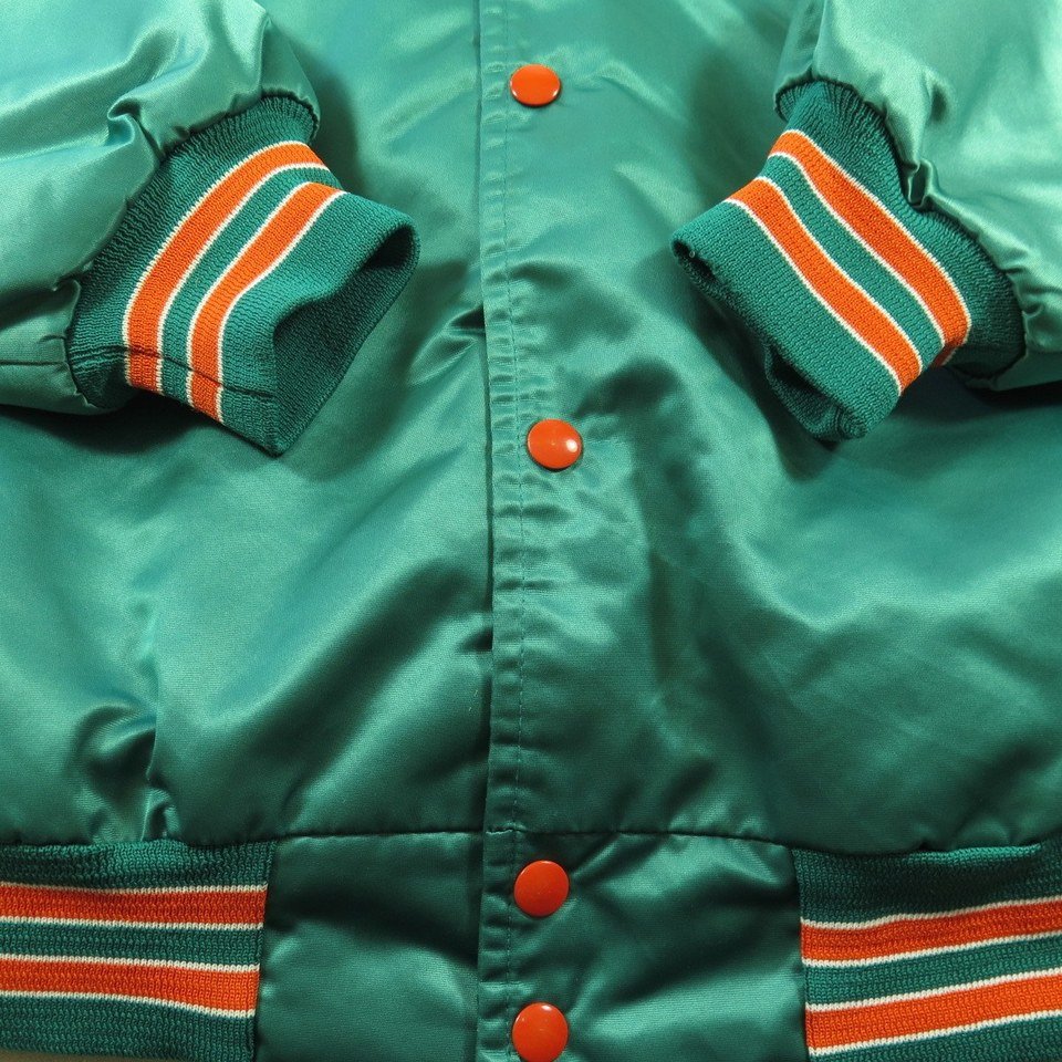 Vintage 80s Miami Dolphins Chalk Lone Bomber Satin Jacket