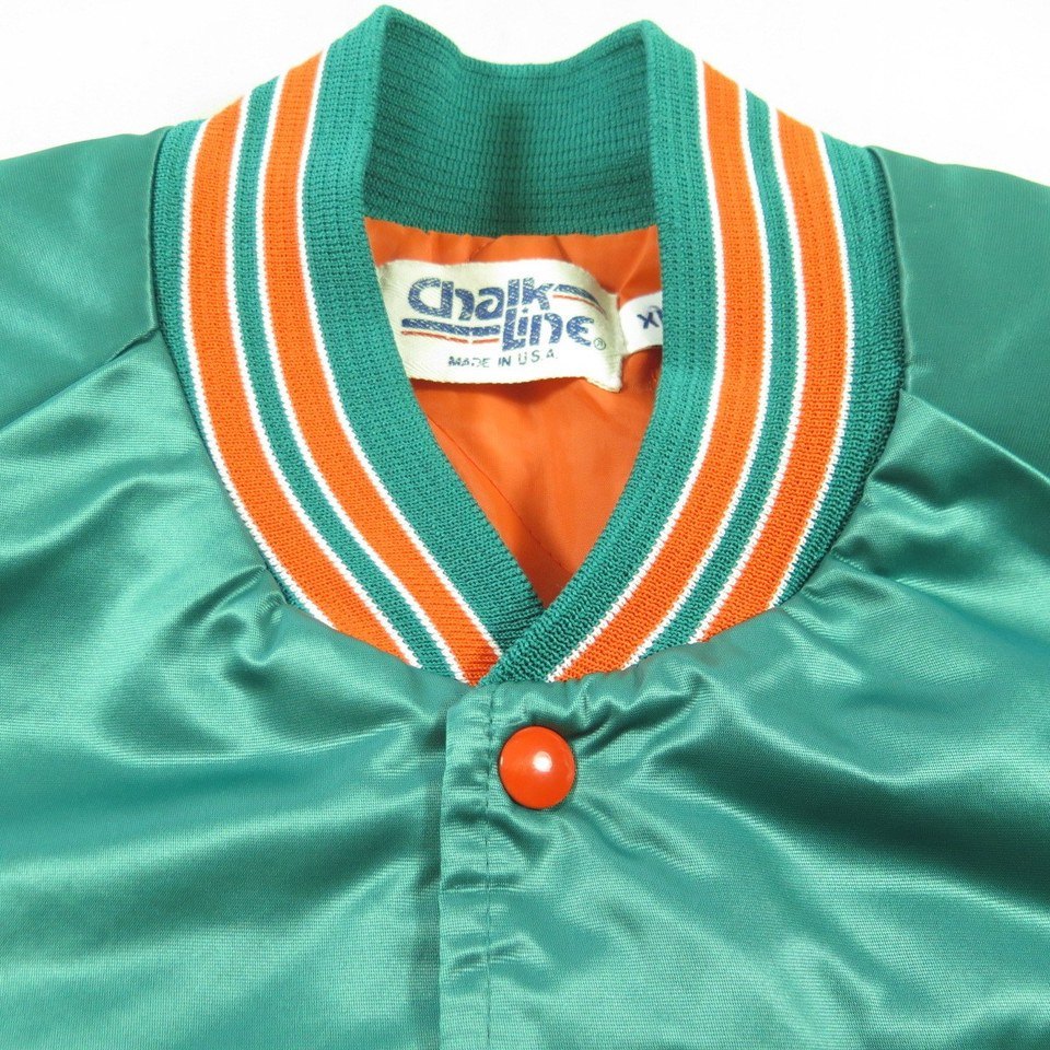 Vintage 80s/90s Miami Dolphins Chalk Line Satin Bomber Jacket By Chalk Line