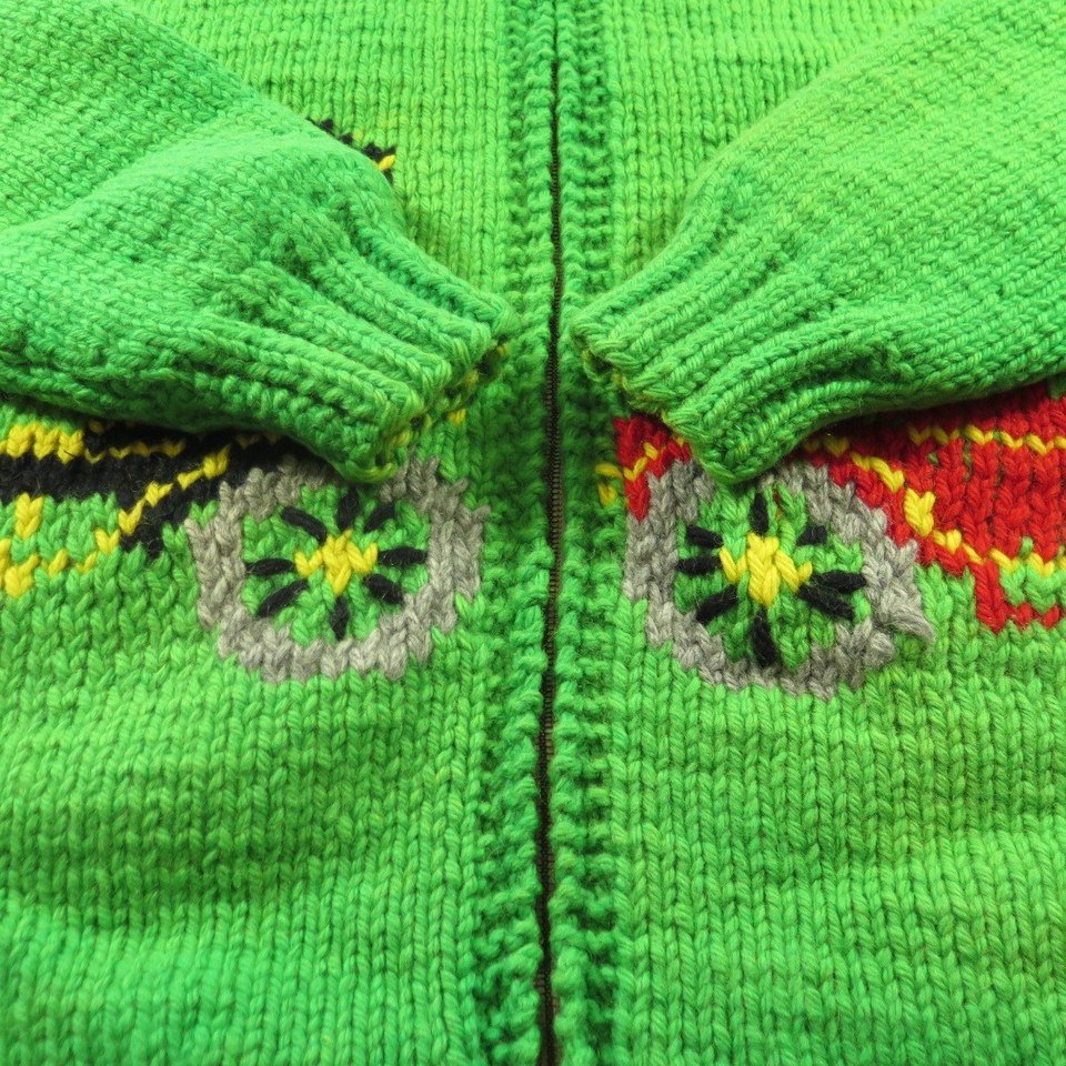 vintage 70s 100% wool carnival knit cowichan sweater