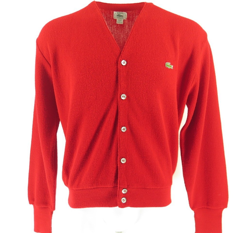 Vintage 70s Izod Lacoste Cardigan Sweater Mens L Red Alligator ...