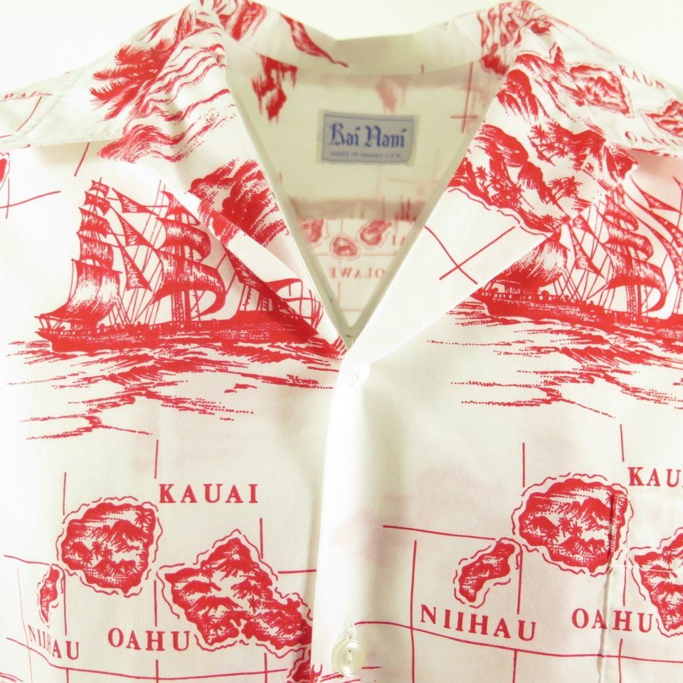 Vintage 80s Hawaiian Island Print Shirt Mens 2XL USA Made Kai Nani