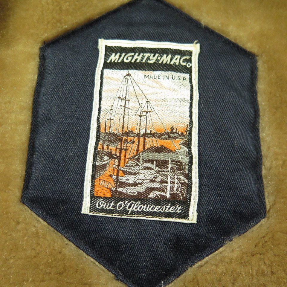 Vintage 70s Mighty Mac Jacket Mens 48 Fleece Lined Navy Blue