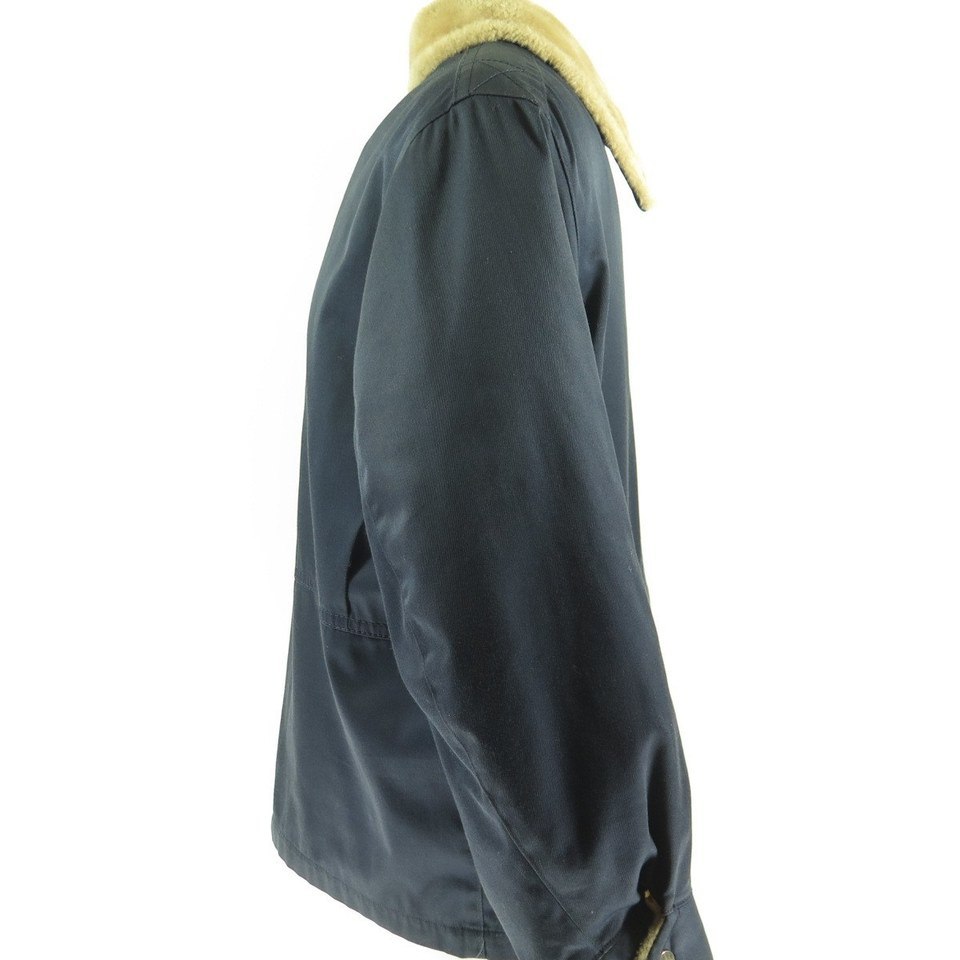 Vintage 70s Mighty Mac Jacket Mens 48 Fleece Lined Navy Blue Double Zip |  The Clothing Vault