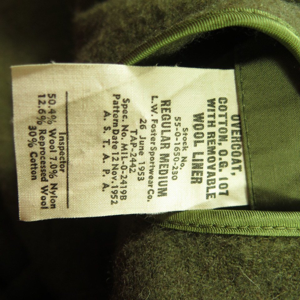 Vintage 50s US Military Overcoat Coat M Chevron w Wool Liner OG-107 ...