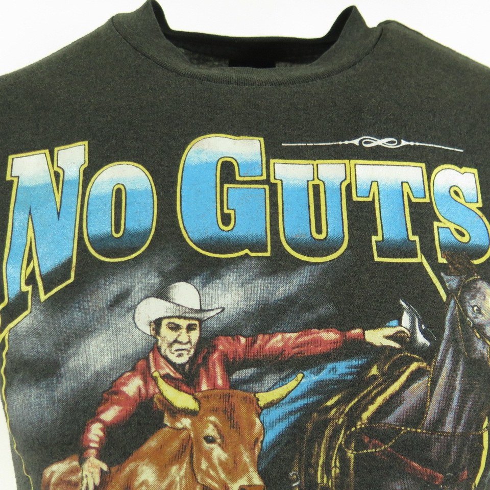 Vintage 80s 3D Emblem Western T-shirt Mens M No Guts No Glory 50