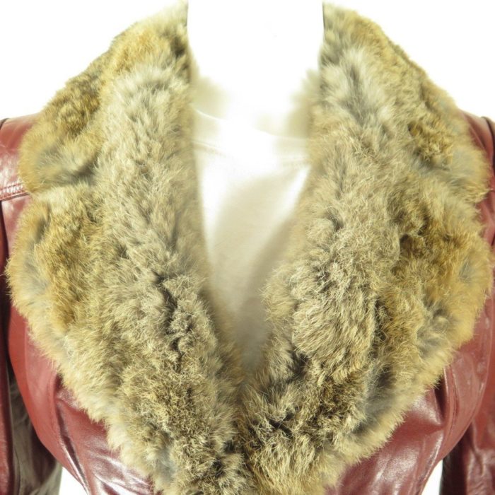 Red-leather-80s-rabbit-fur-womens-belted-jacket-H39O-2