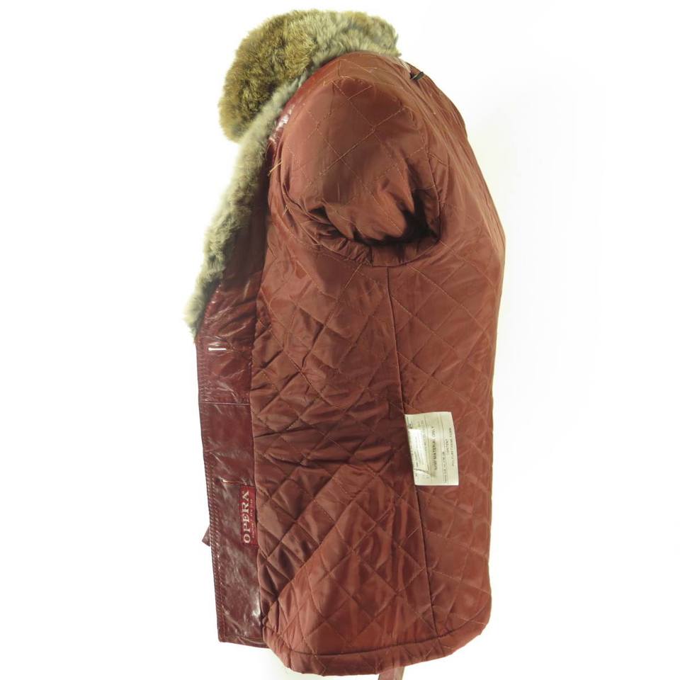 Red-leather-80s-rabbit-fur-womens-belted-jacket-H39O-7
