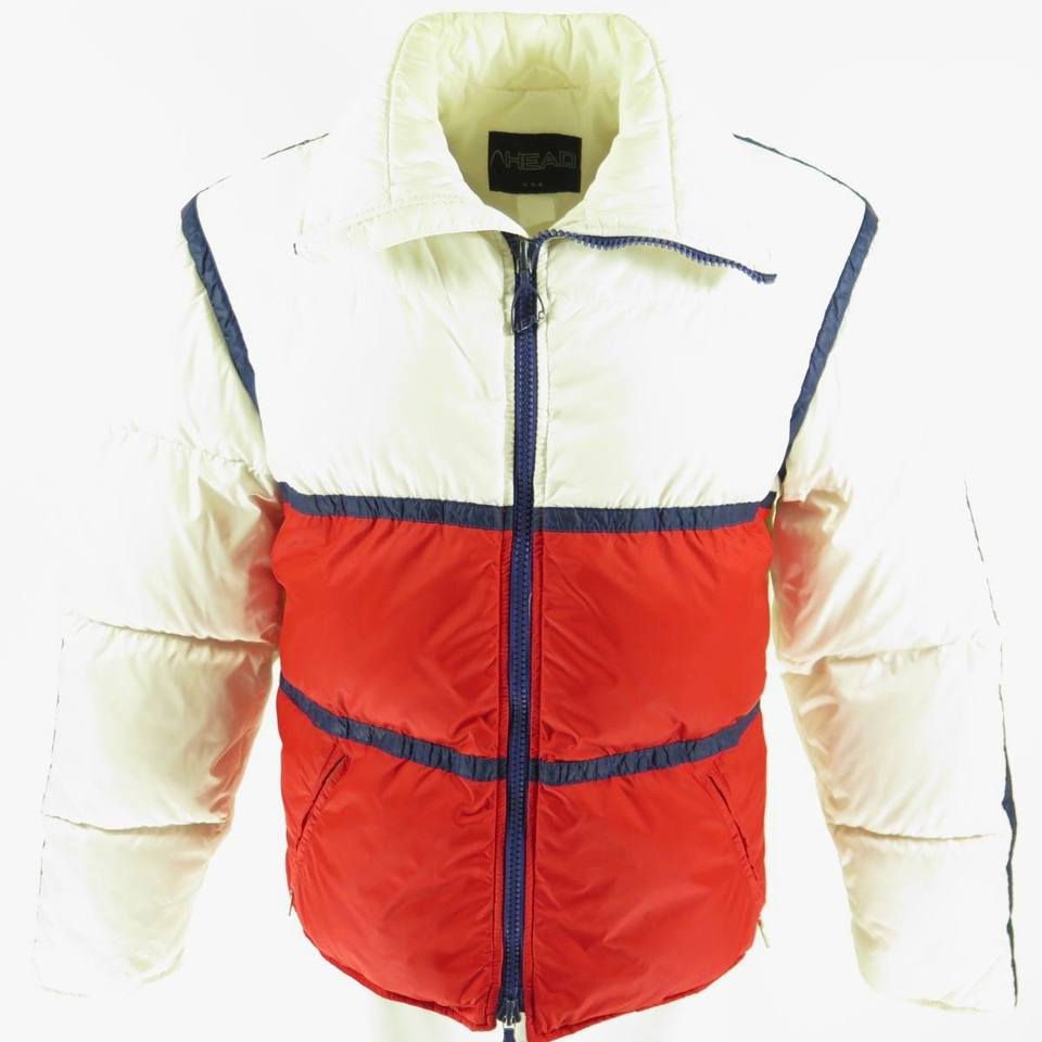 Vintage 80s Ski Jacket Mens L Two Tone USA Head Red White Blue Down ...