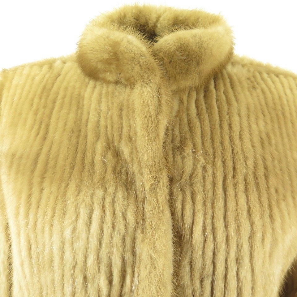 Vintage 80s 100% Mink Fur Jacket Womens L Saga Real Ribbed Beige Real ...