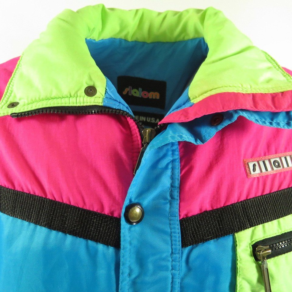 Vintage 80s 90s Puffy SKI JACKET Colorful Shapes Neon Color 