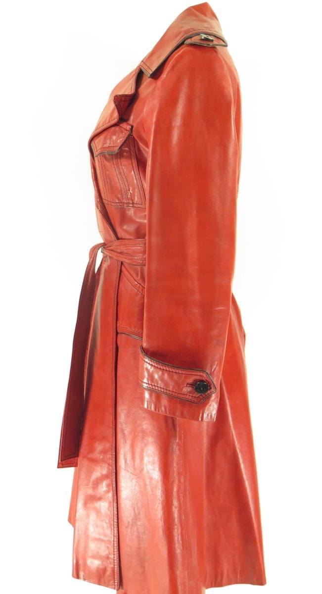 Womens-leather-red-belted-trench-coat-overcoat-H33I-3