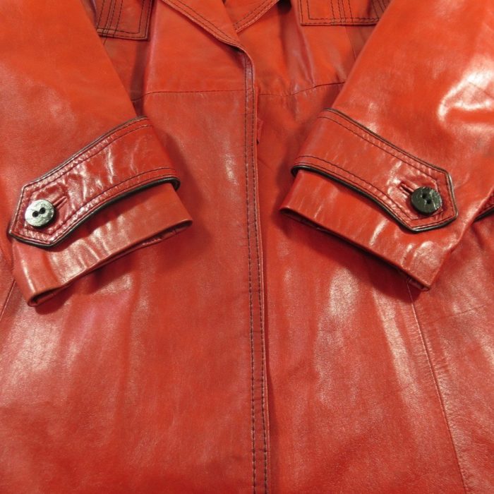 Vintage 80s Red Leather Trench Coat Overcoat Womens 14 Suburban