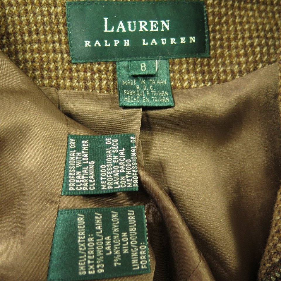 Vintage 90s Ralph Lauren Wool Jacket Womens 8 Tweed Brown Zip Front ...