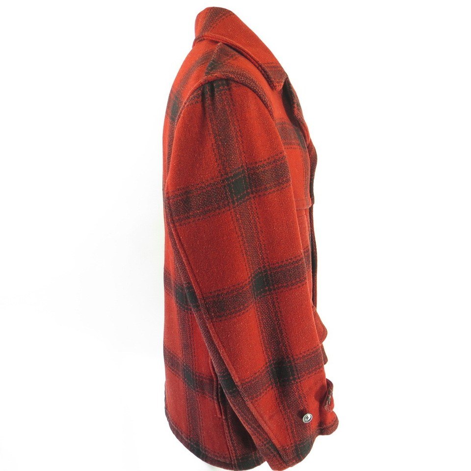 Vintage 30s Wool Hunting Jacket Coat 46 D Pockets Red Black Plaid ...