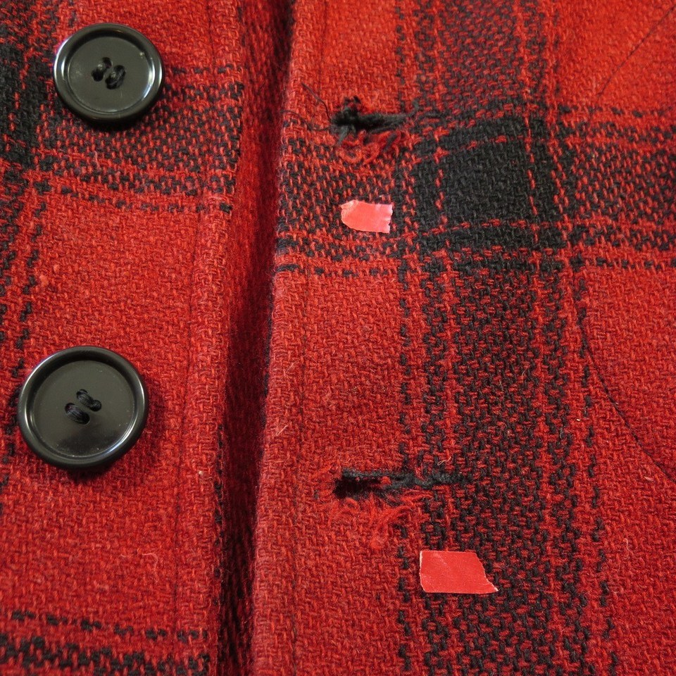 Vintage 30s Wool Hunting Jacket Coat 46 D Pockets Red Black Plaid ...