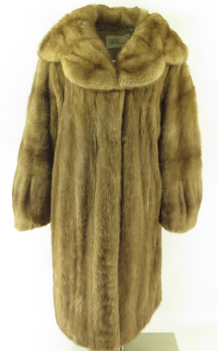 Vintage 60s Mink Fur Overcoat Womens 16 Long Coat Monogram Emba