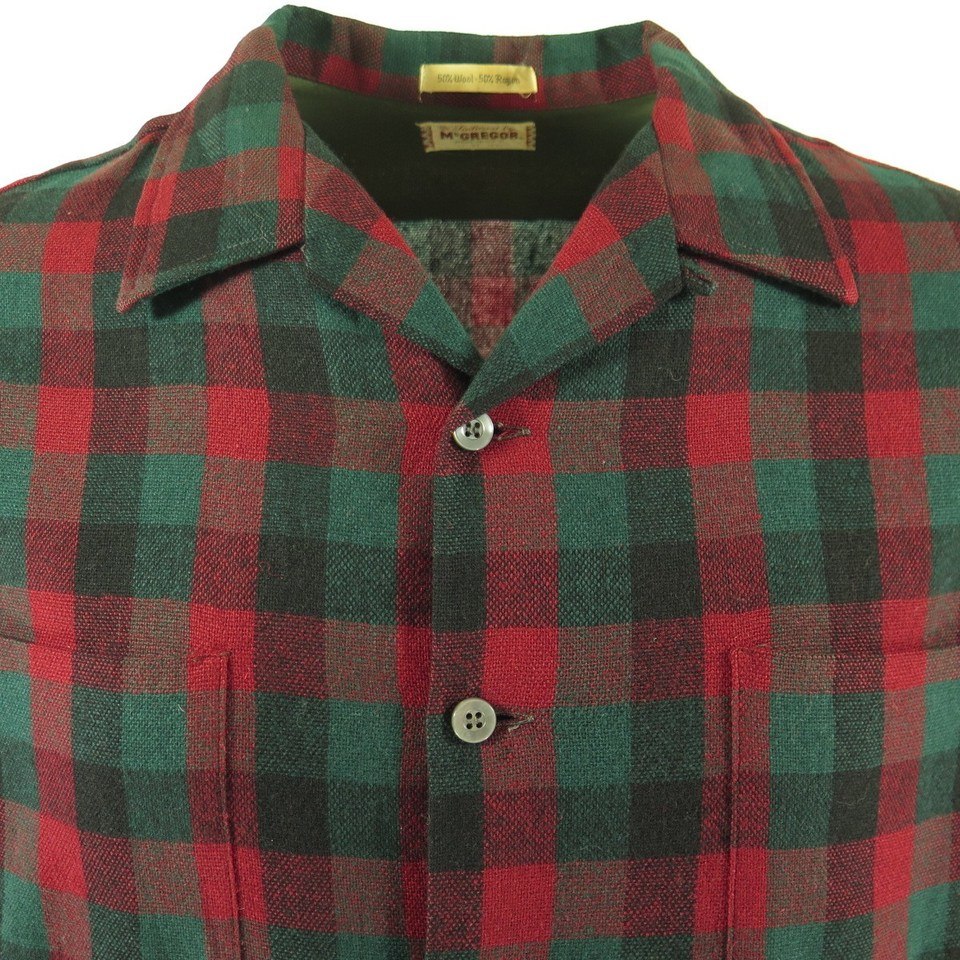 Vintage 60s McGregor Camp Shirt Mens XL - 17.5 Red Green Plaid