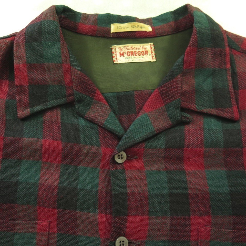 Vintage 60s McGregor Camp Shirt Mens XL - 17.5 Red Green Plaid Wool USA  Made | The Clothing Vault