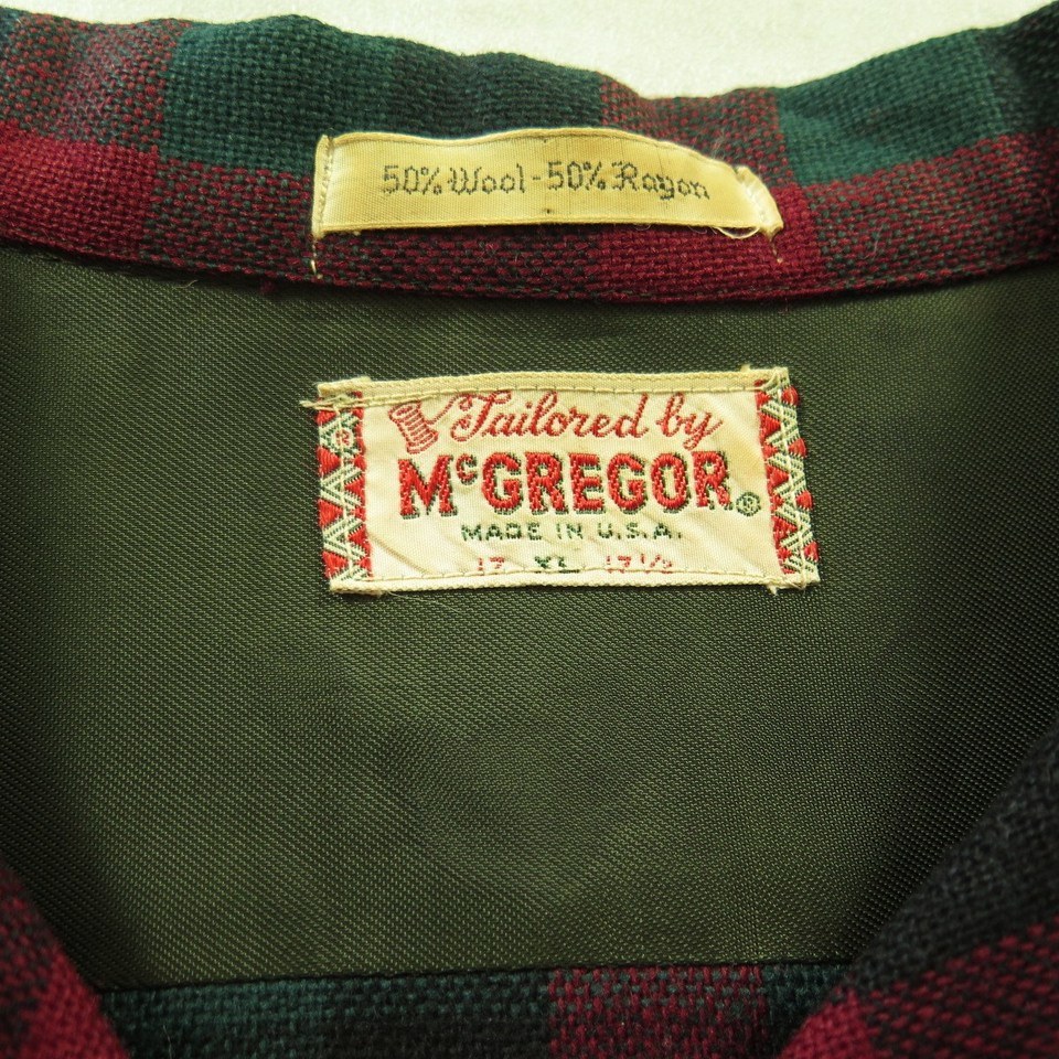 Vintage 60s McGregor Camp Shirt Mens XL - 17.5 Red Green Plaid