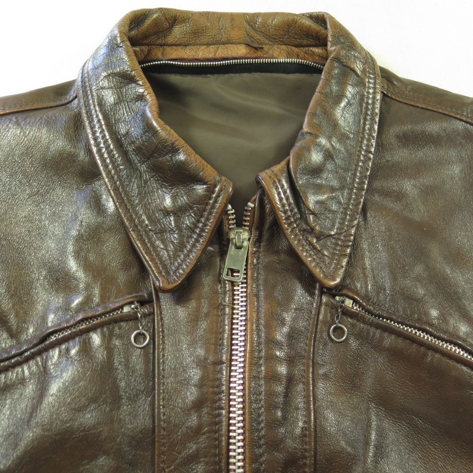 Vintage 60s Motorcycle Jacket Mens XXL Brown Leather Biker Angled ...