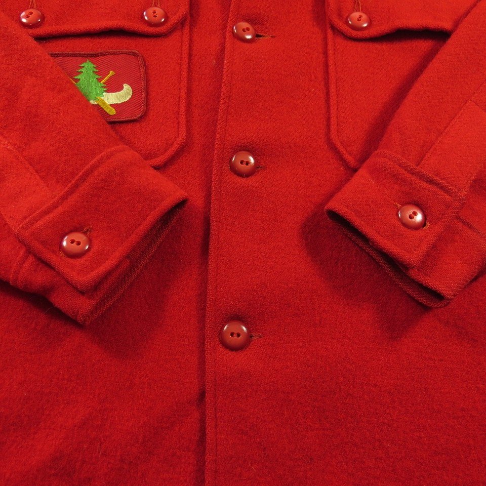 Vintage 60s Boy Scouts Wool Shirt Jacket Mens 42 Red Wool